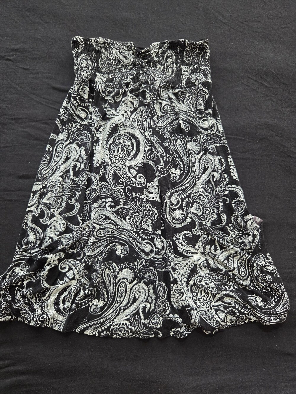 VTG Victoria’s Secret Black Paisley Smocked Convertible Midi Skirt Dress Pockets